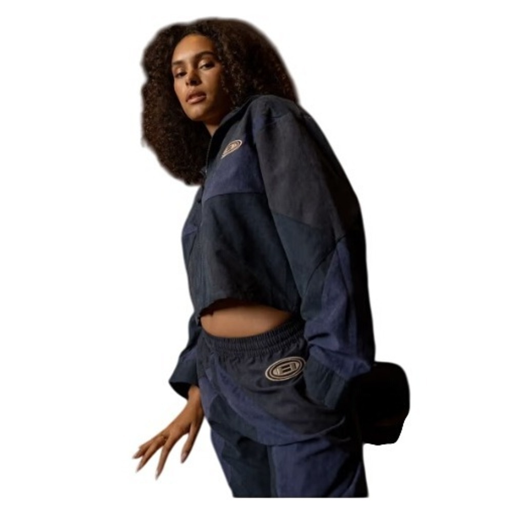 Honor The Gift Cropped Hoodie Full Zip Jacket Blue‎ Black Geometric